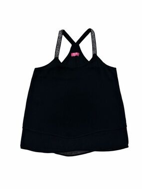 Shasa Racerback Halter Tank Top Women’s S Black Beaded Straps Tiered Sleeveless